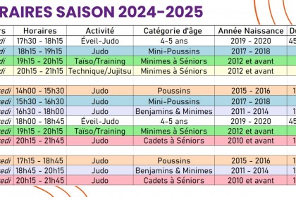 Horaires saison 2024-2025